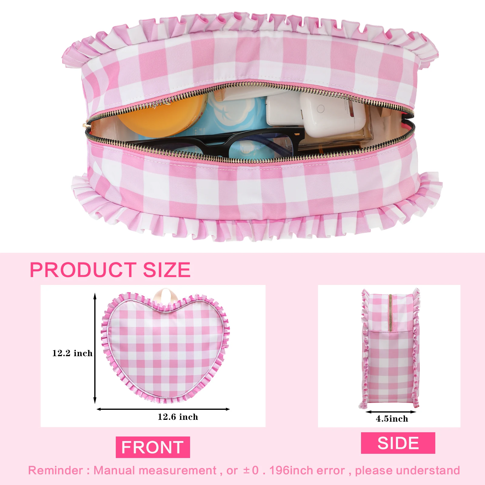 Ruffle Heart Shape Backpack Fashion Stripe Pink Girl Nylon Zipper Tote Bags For Women Outdoor Travel Student Book Schoolbag