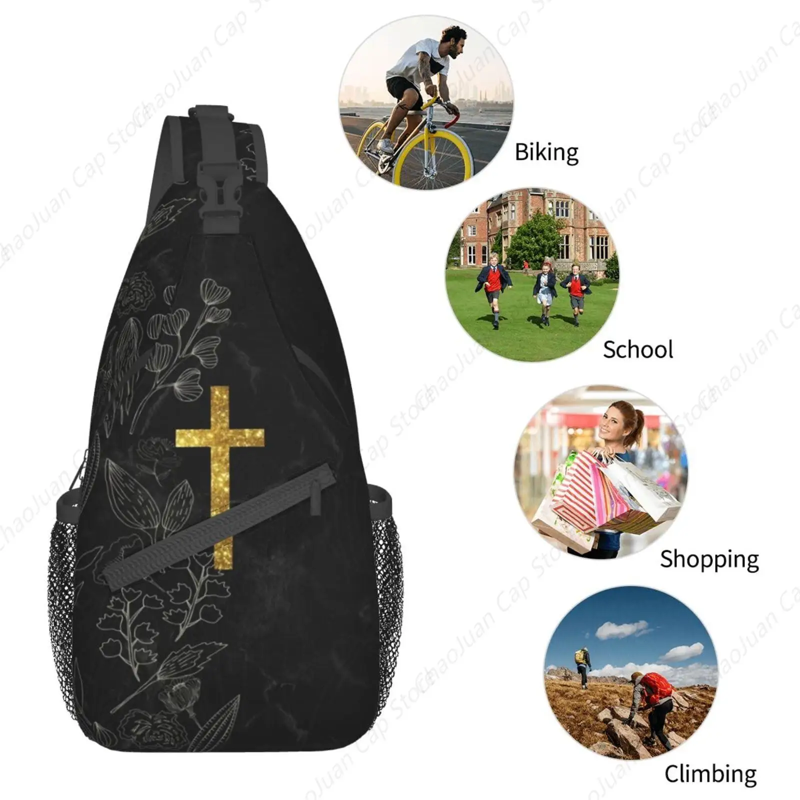 Jesus Sling Bag, lässiger Umhängetaschen-Rucksack, Schulter- und Brusttasche für Damen und Herren, Reisen, Wandern, Tagesrucksack