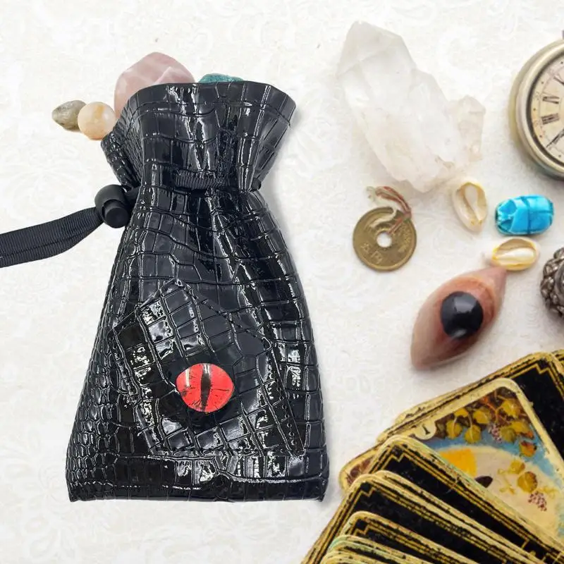 Dice Storage Bag Dragon Eye Pattern PU Leather Dice Storage Pouch Dice Accessories Storage Bag 3D Glass Convex Round Eyes