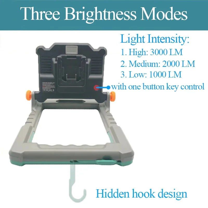 Luz LED de trabajo para acampar al aire libre, lámpara de mesa, reflector para Makita, Dewalt, Bosch, Milwaukee, Black Decker Battery