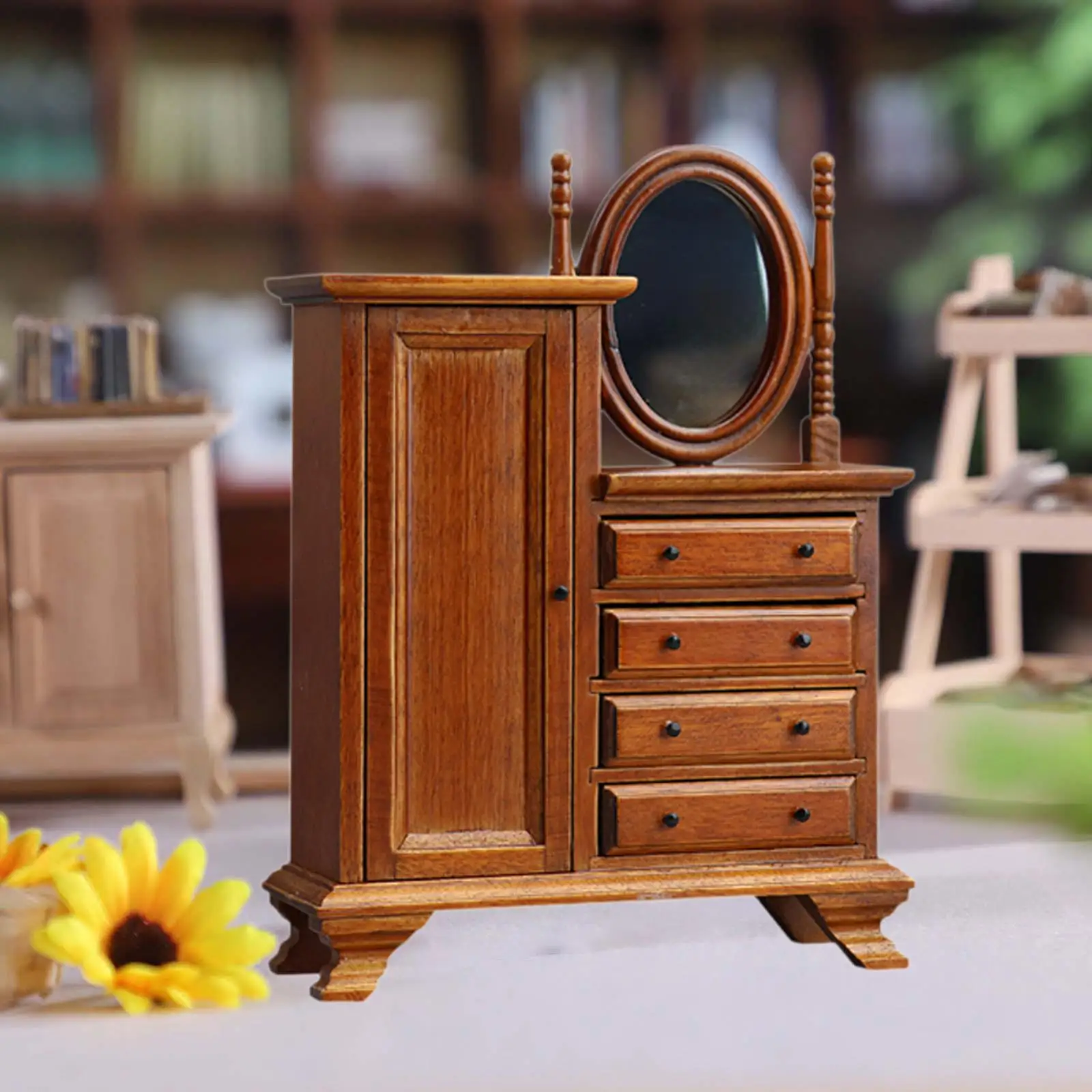 Toaletka dla lalek w skali 1:12, drewniana ozdoba do domku dla lalek, gładka mała miniaturowa scena, model mebli do domku dla lalek.