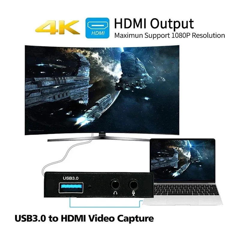 1080p USB3.0 HDMI compatible video capture card 4K 60Hz capture card screen game live broadcast suitable for Mac Windows PS4