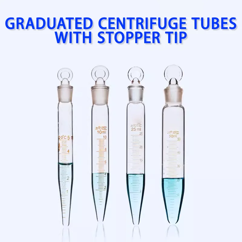 10 pieces of centrifugal test tubes with stopper tip and bottom scale, high borosilicate glass laboratory consumables 5/25/50ml