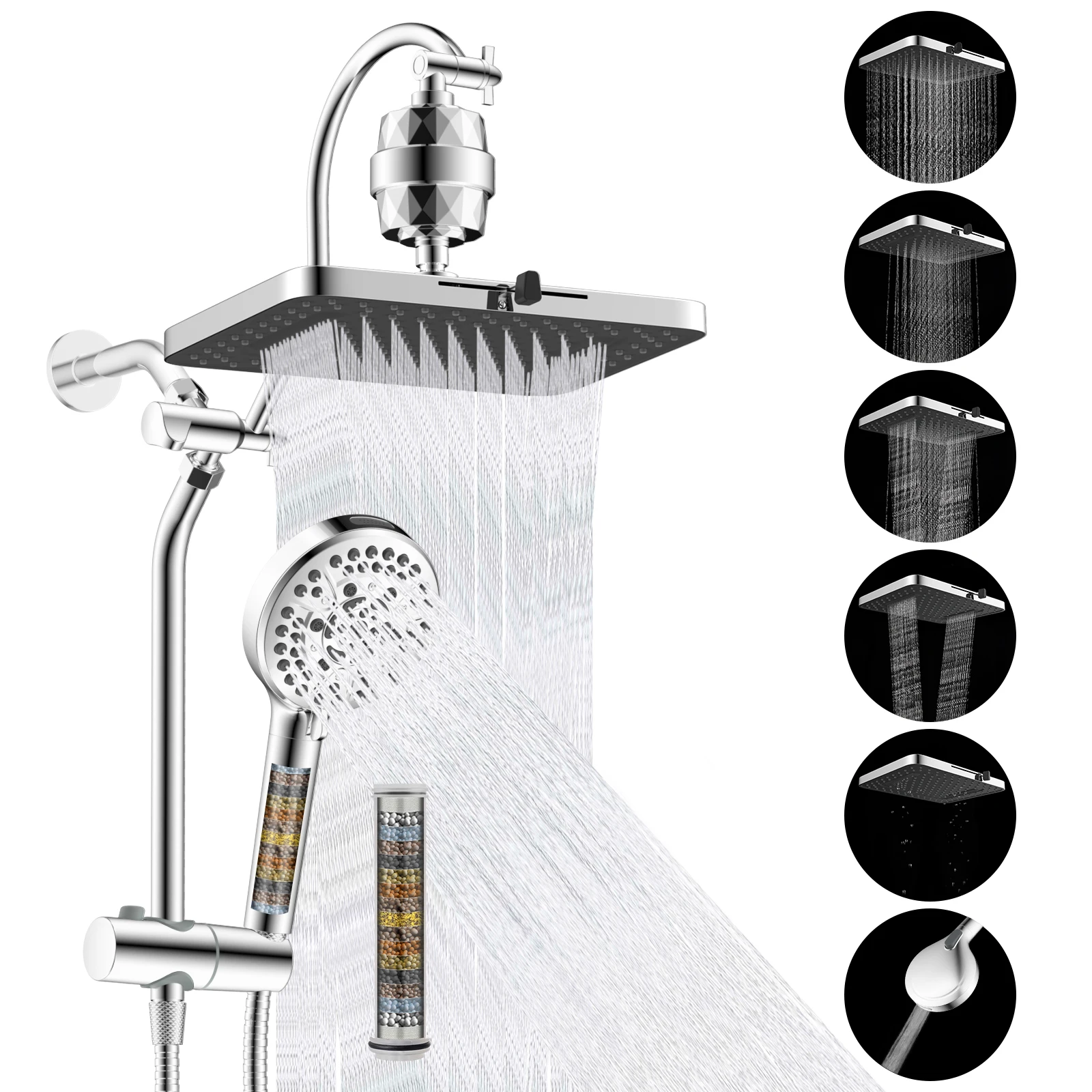 

20 Stage Filtered Shower Head Rainfall Shower Head Combo, High Pressure 13'' Showerhead with 10 Spray Modes Handheld