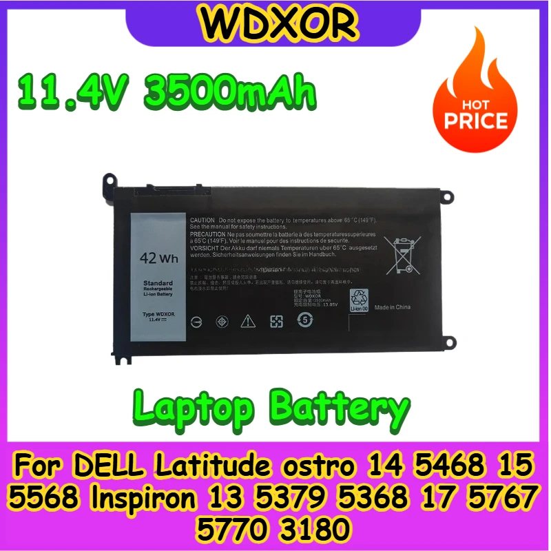 

New 11.4V 3500mAh WDXOR Laptop Battery For DELL Latitude ostro 14 5468 15 5568 Inspiron 13 5379 5368 17 5767 5770 3180 3189 3390