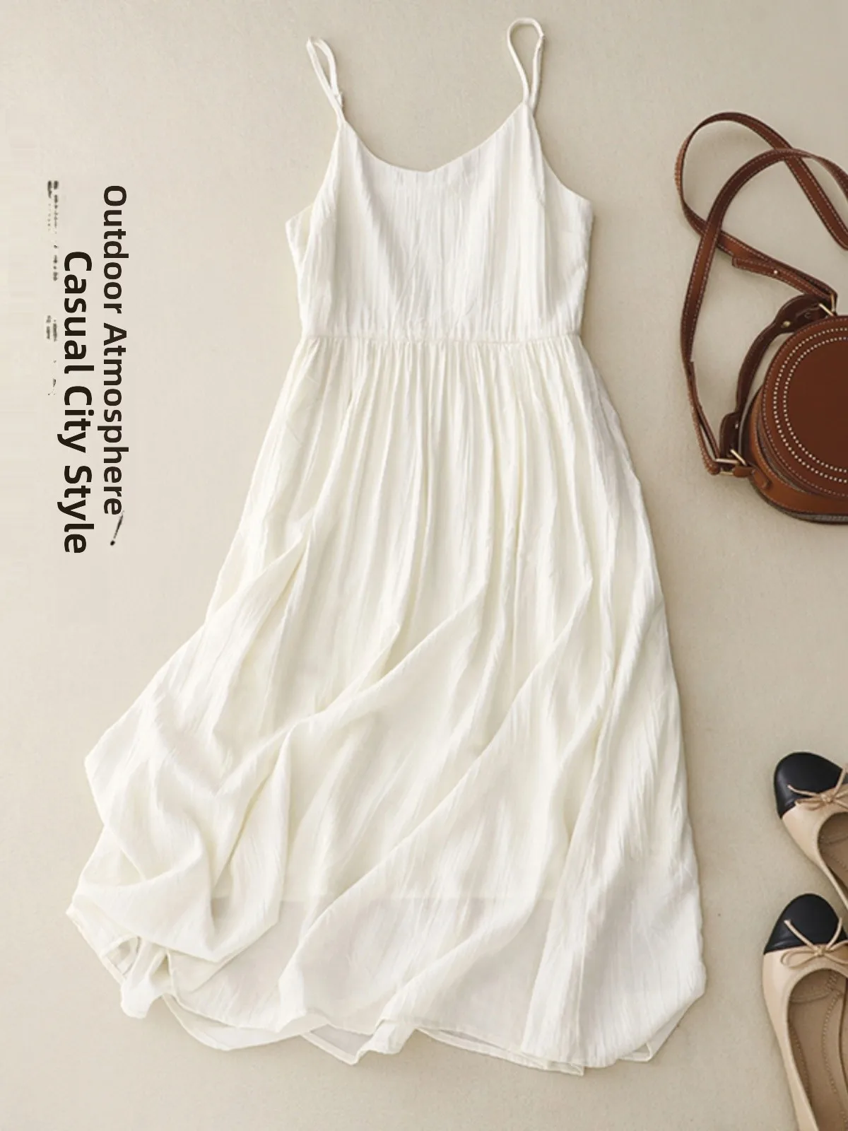 Ele alça de camada dupla dr feminino verão cintura alta emagrecimento solto ajuste svel longo v-ne vestido artístico sle