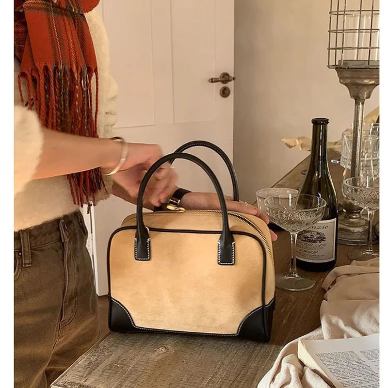 

Women 2025 Winter New Handbag Large Capacity Design Fashion Patchwork Shoulder Bag Vintage Brown Sqaure Bags Y2k Handbags Trend