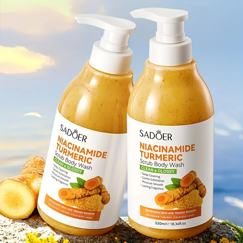 

520Ml/Bottle of Niacinamide Turmeric Scrub Shower Gel, Rich in Niacinamide, Turmeric Extract and Other Ingredients, Paired with Round and Delicate Scrub, Rich Foam, Gentle Bath, Clean Sweat and Water Adhesion, Other Dirt and Cuticles on the Body, Moisturi