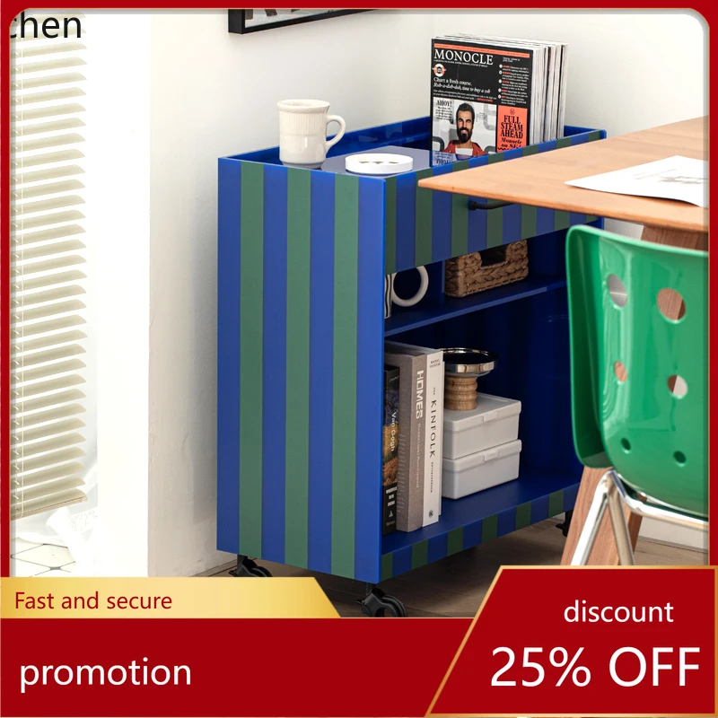 

ZML Acrylic Striped Cart Locker Multi-layer Living Room Mobile Snack Storage Rack