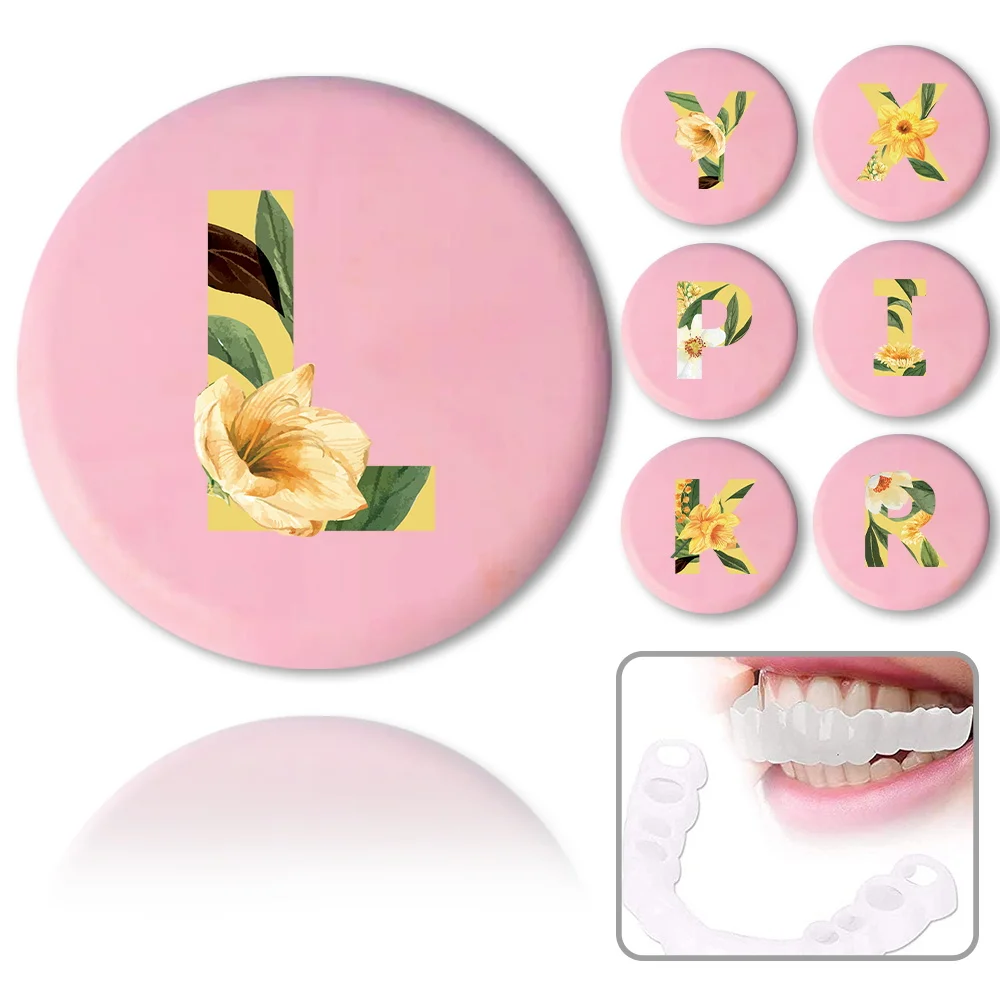 

Teeth Box Orthodontic Braces Case With Mirror Portable Mouth Guard Tooth Organizer Aligner Denture Case Floral Letter Pattern