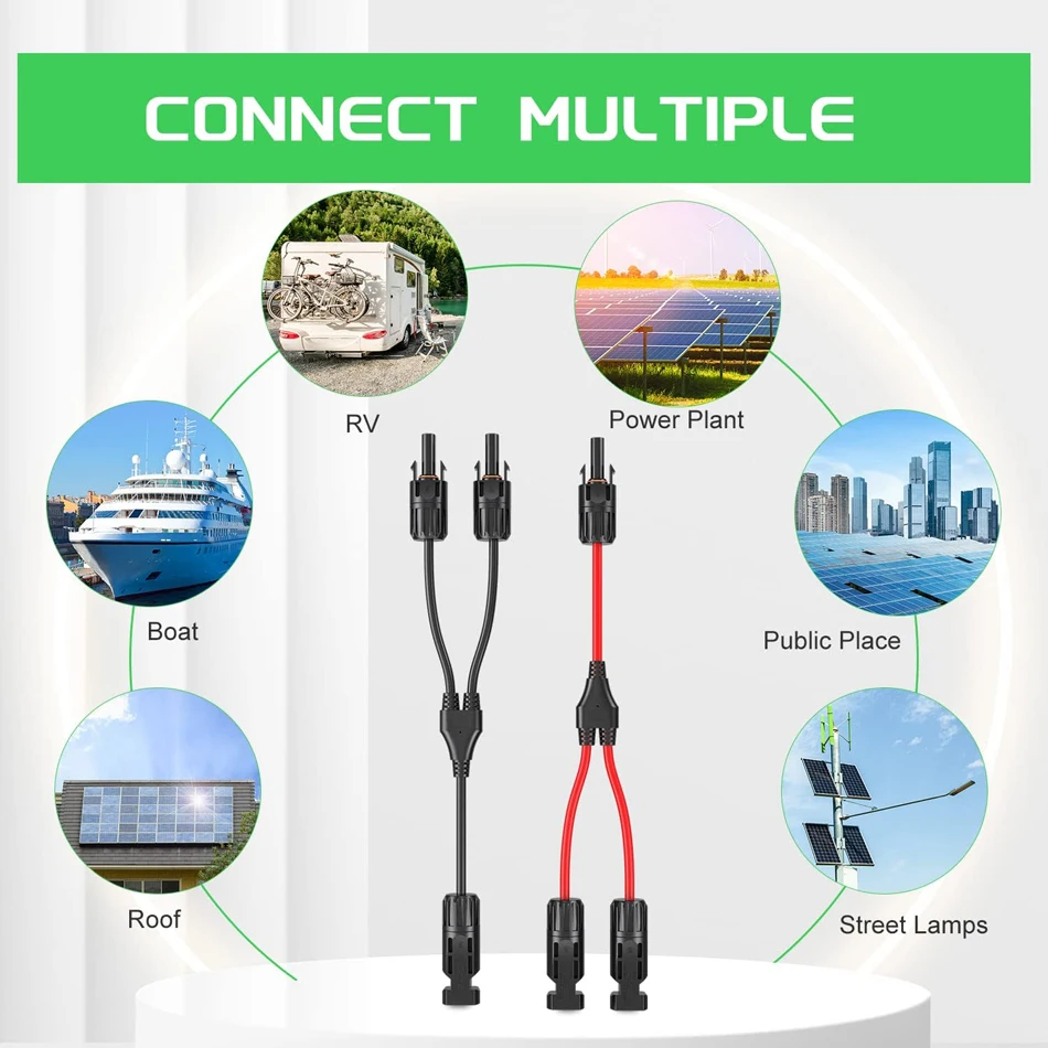 1 Pair Y Branch Solar Panel 30A Cable Connector FFM MMF PV Wire T Splitter Photovoltaic 2pcs Solar Panel Cable Wire Connector