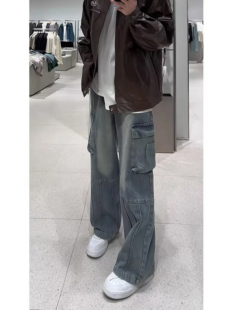 

Мужские джинсовые рабочие брюки Waed: прямые, расклешенные, осенние, повседневные, молодежные, с завышенной талией, длинные штаны