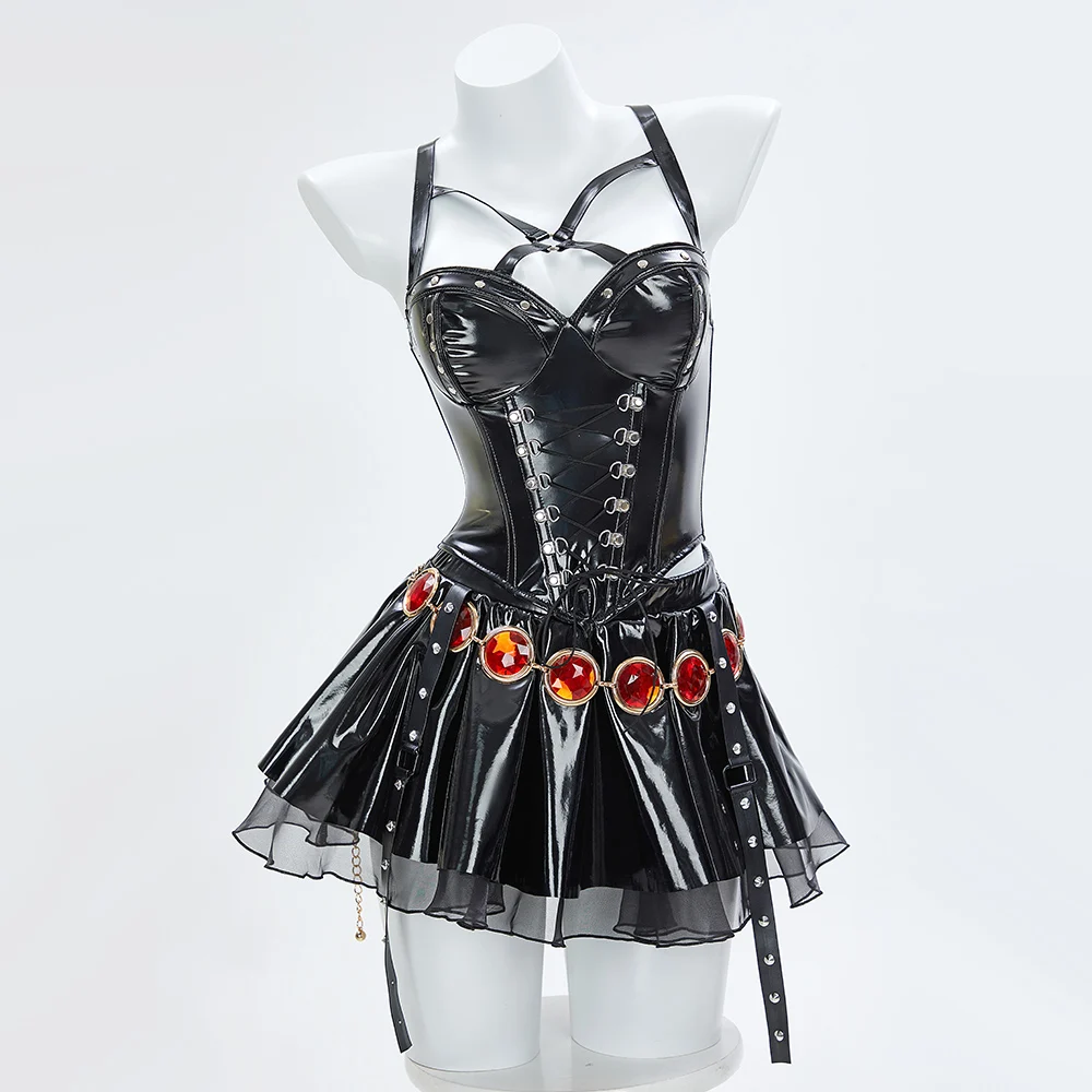 Miccostumes Women's Cosplay Costume Strap Tank Top and Skirt with Hooded Sheer Cape and Belt Halloween view 4