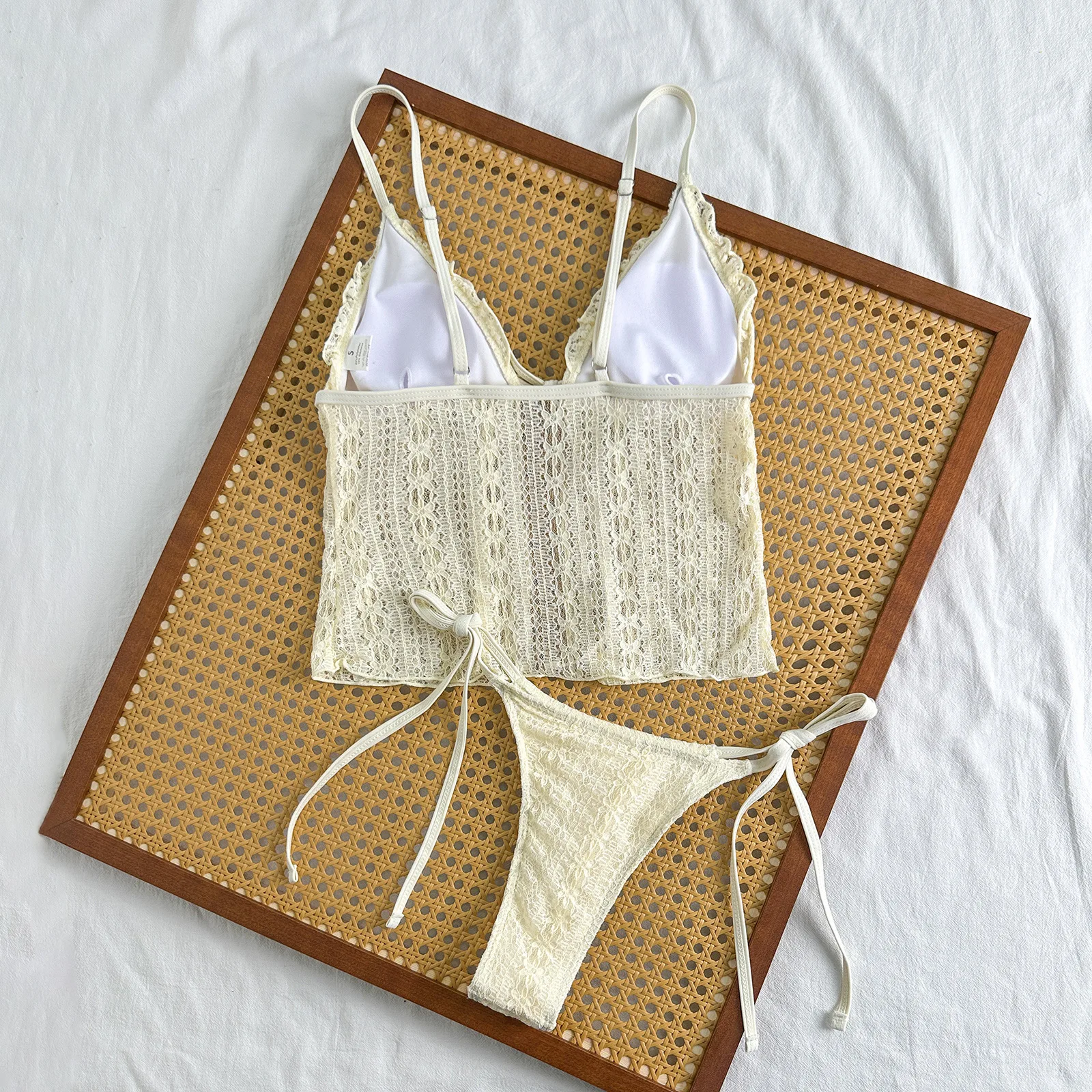 sexy plain lace bikinis sets two pieces tie bow vest swimsuits beachwear bathing suit swimwear biquini tankini