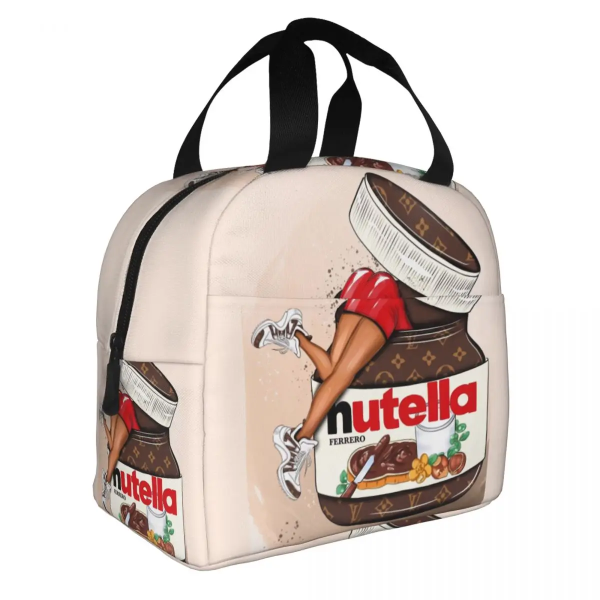 Custom Italy Nutellas Jar Thermal Insulated Lunch Bags Women Resuable Lunch Tote for School Storage Food Box