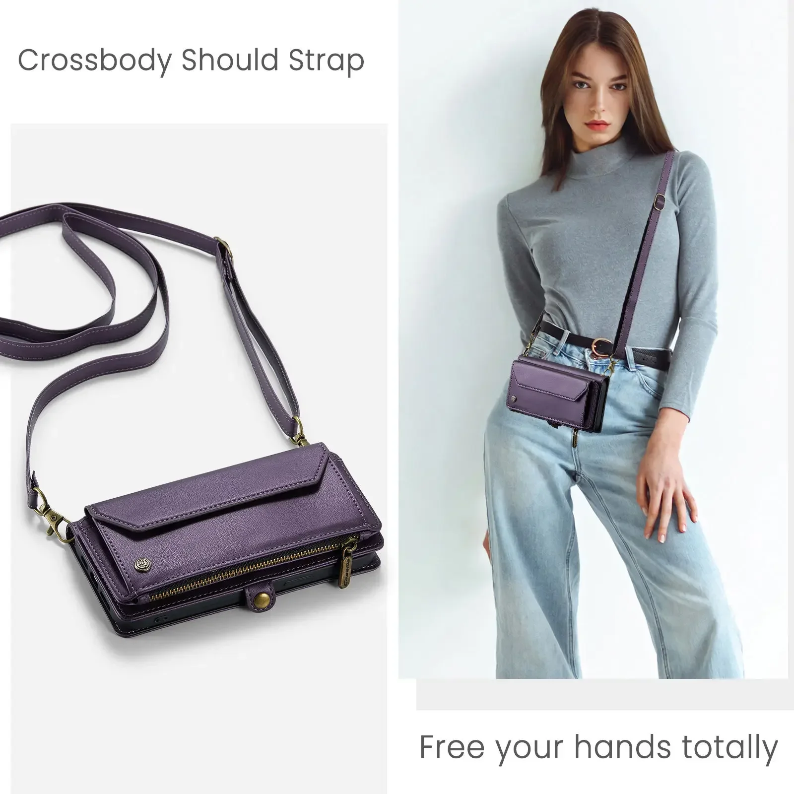 Crossbody for iPhone 15 14 13 12 11 Pro Max SE 2022 XR XS Max Case Wallet【RFID Blocking】with 7-Card Holder Zipper Bills Slot