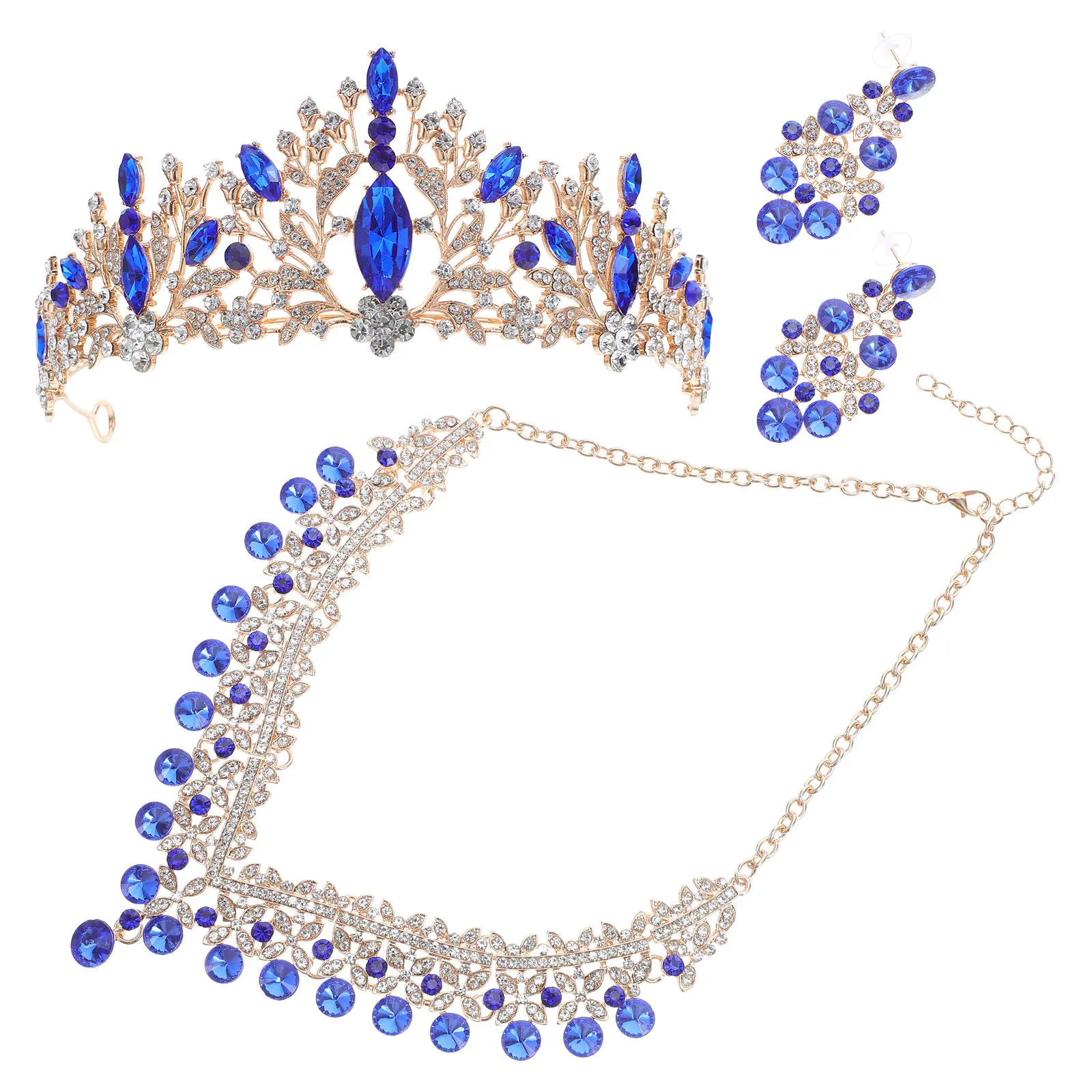 

1Set Crown Jewelry Set Bridal Tiara with Necklace Earrings for Wedding Evening Gala Sparkling Rhinestone Headdress Elegant Bride