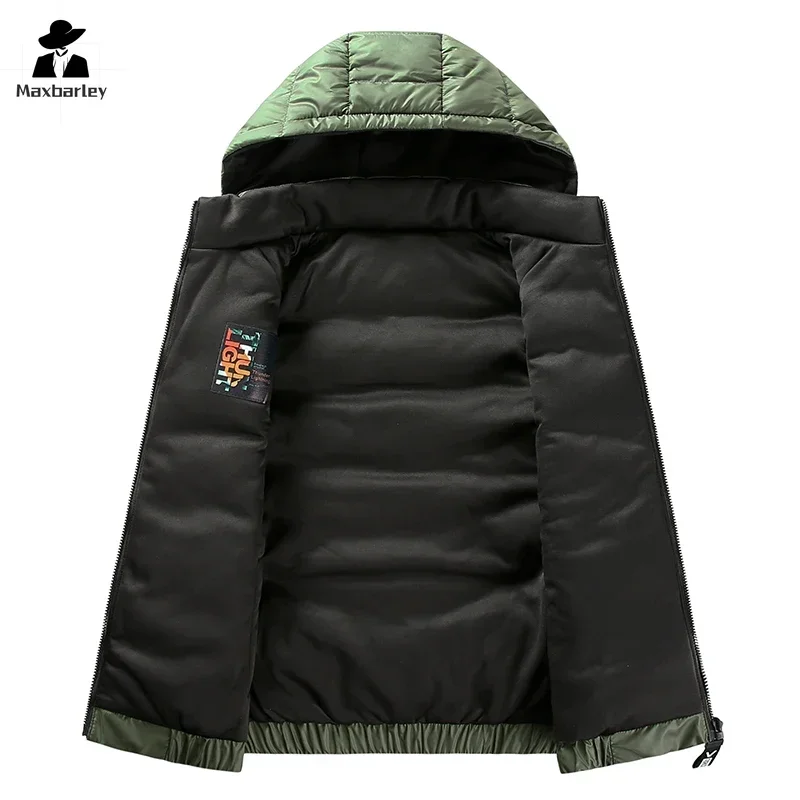 Winter Down Cotton Vest Men\'s 2024 New Fashion Thickened Double-sided Sleeveless Jacket Casual Windproof Warm Hooded Padded Coat