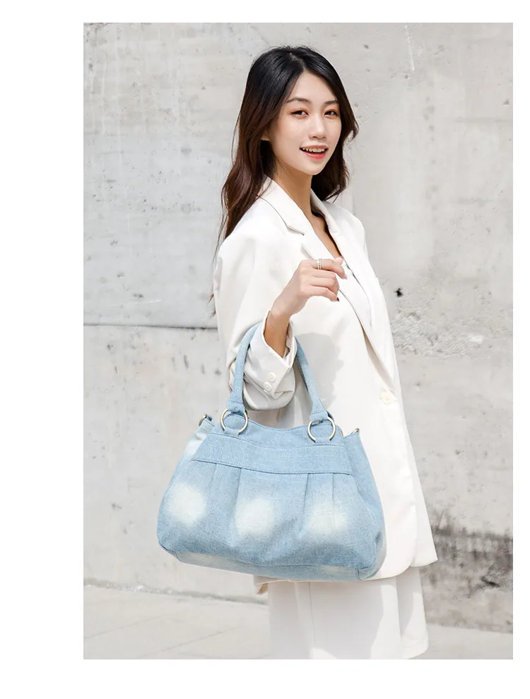 New Large Capacity women Handbag Casual Denim female Shoulder messenger Bag Jeans ladies big Tote Bag Pockets Hobo Bag blue bols