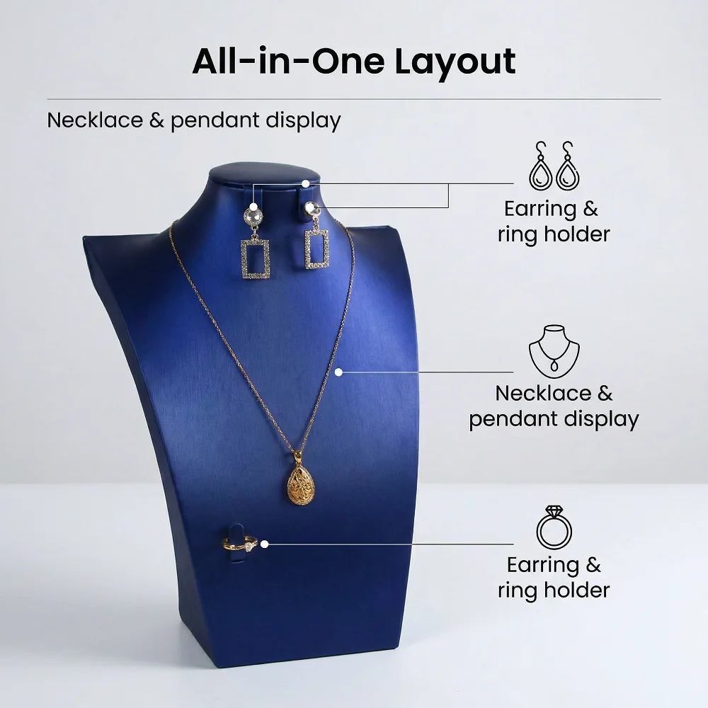1 Pcs PU Leather Portrait Neck Bust Model Jewelry Display Stand for Necklace Pendant Rack Photo Props  Shop Display Organizer
