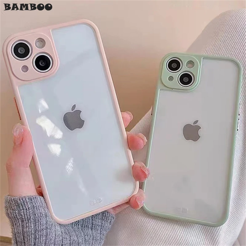 

Luxury Silicon Bumper Clear Soft Case for iPhone 13 12 11 Pro XS Max X XR 7 8 Plus SE 3 Camera Protection Candy Color Cover Capa