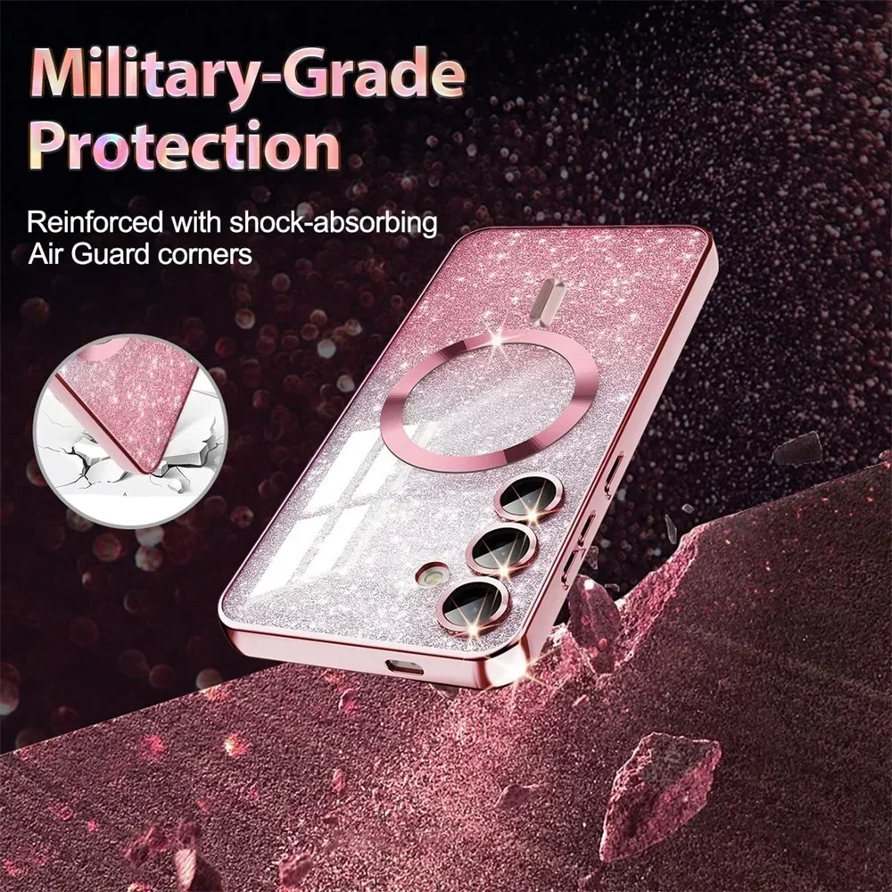 Glitter Case For Samsung Galaxy S26 S24 FE S25 Ultra S23 S22 S20 S21 Plus A17 A36 A16 Wireless Charging Magnetic TPU Soft Cover