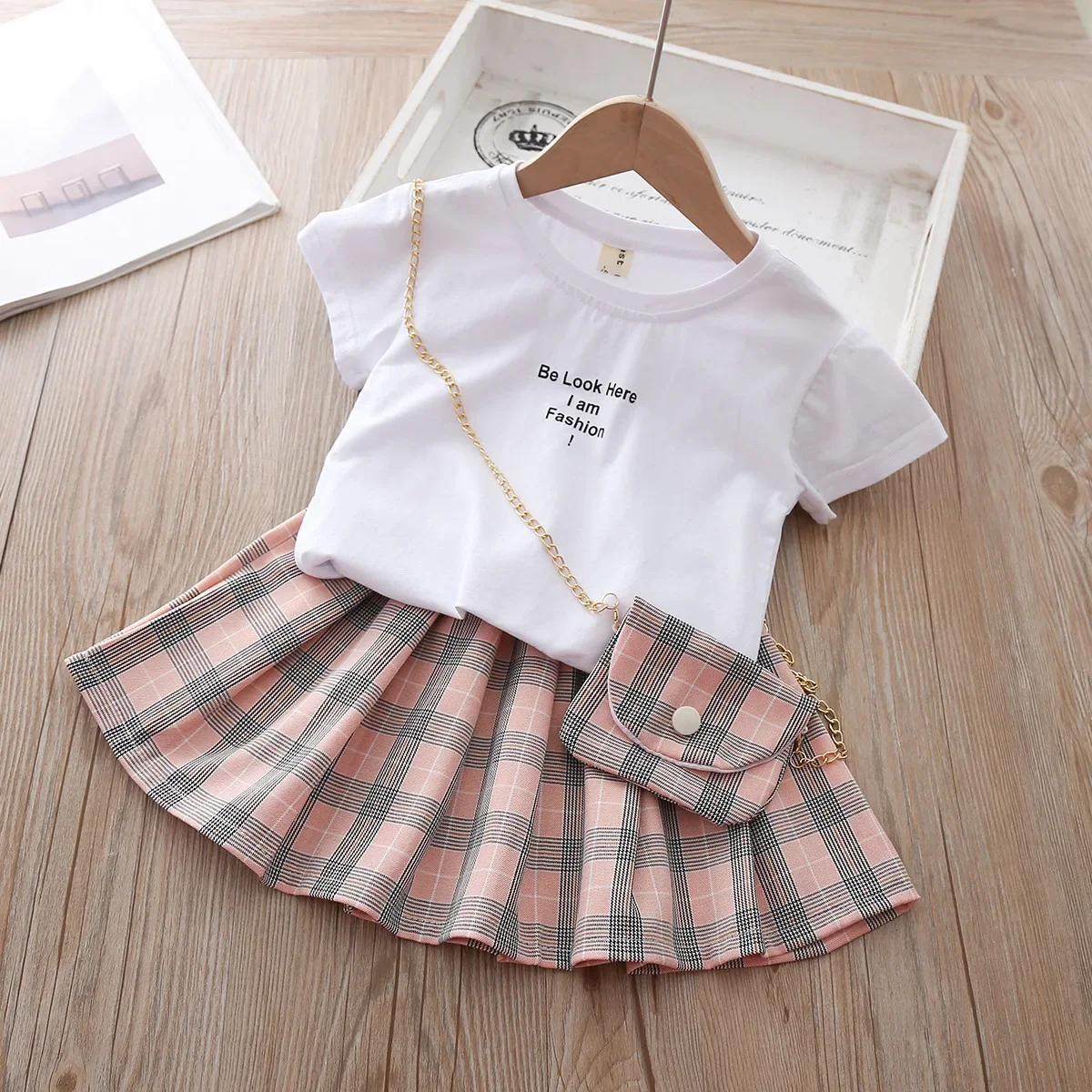 

Girls' Suit Summer New Style British Style Skirt Suit Two-piece Suit Chain Bag Kids Clothes Girls Kids Clothes Girls