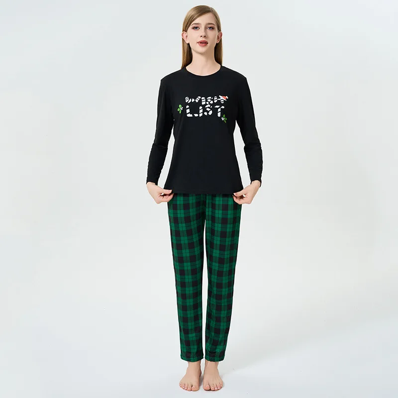 Conjunto de pijamas con alfabeto inglés para mujer, pijamas con estampado navideño de estilo europeo y americano, ropa de casa a la moda para mujer