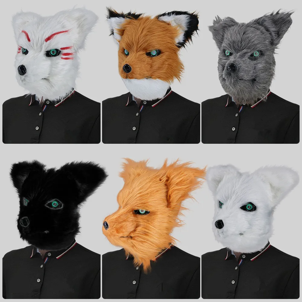 Tier-Wolfmasken Gesichtsmasken aus Kunstfell Hund Fuchs Halloween Cosplay Kostüm Maskerade – Detail 7