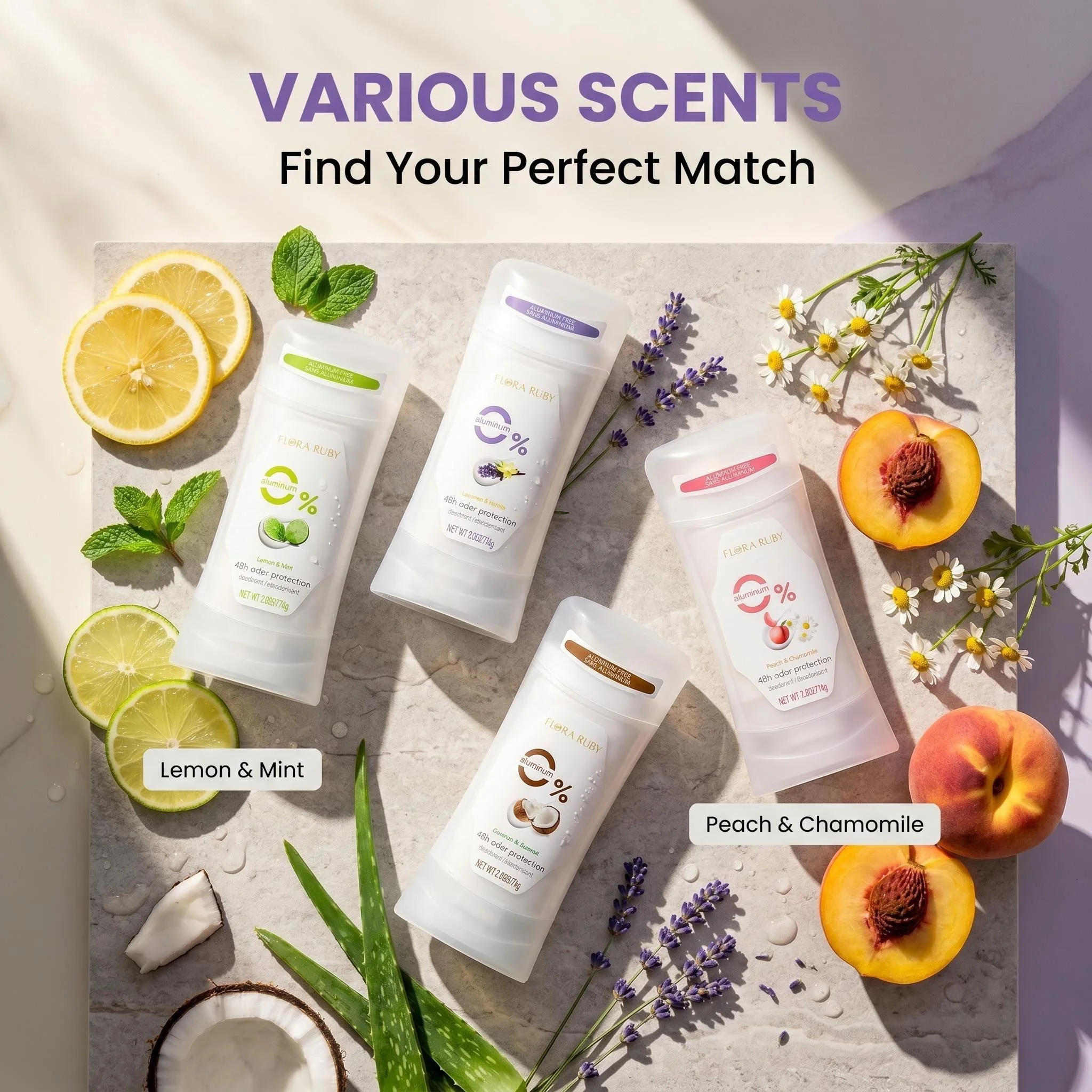 Flora Ruby Deodorant Stick, Long Lasting Fragrance, Keep Fresh All Day, Eliminate Odor Underarm, Suitable for Daily, Exercise
