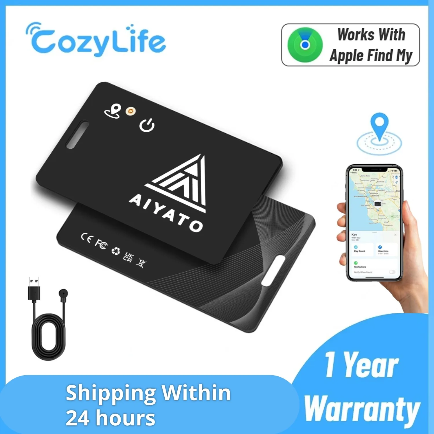 Bluetooth 1.4mm Ultrathin Wallet Finder Card Magnetic Charging Works with Apple Find My (iOS Only) Smart Finder Card