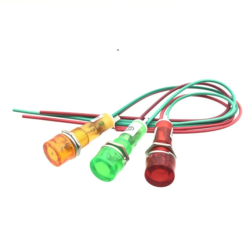 Uniteelec 5Pcs/lot Red/Orange/Green Mounting Diameter  10mm with Wire 220V/380V/24V Indicator Light