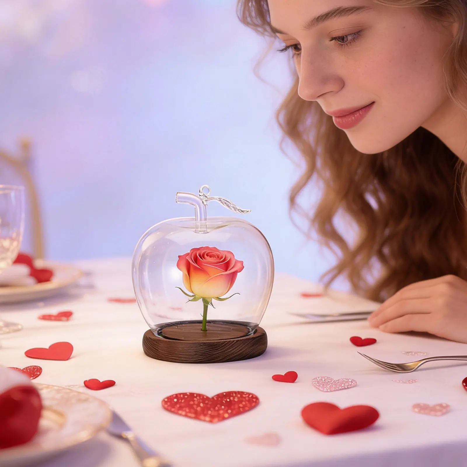 

Стеклянный купол для стабилизированных цветов с плоским дном, романтическое украшение для рабочего стола, стеклянный купол для вечных цветов