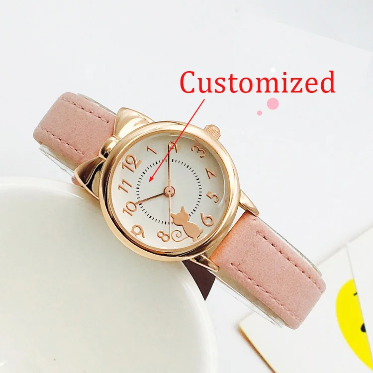 2025 Nuovo orologio da donna alla moda semplice orologio al quarzo elettronico con gatto carino può essere personalizzato