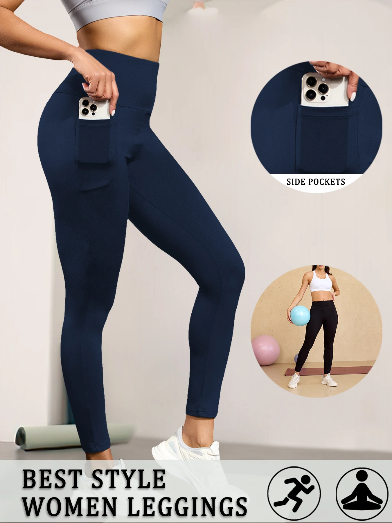 

Super Soft Sports Leggings With Pockets For Women High Waisted Workout Yoga Running Push Up Gym Fitness Tight Pants Women's