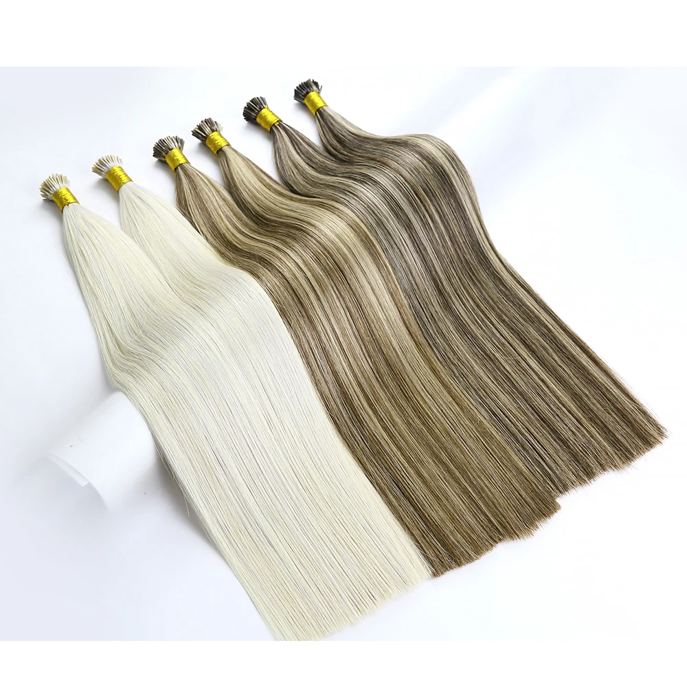 Top Quality Stock 18 20 22 24 Inches Raw Keratin Double Drawn Virgin European Hair Extensions I Tip Human Hair Extensions 100g