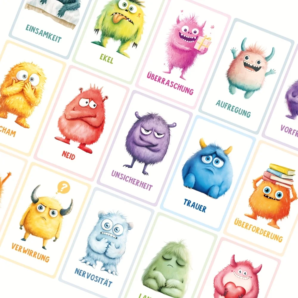 الألمانية الإنجليزية العاطفة الوحش بطاقات الصور واقعية مشاعر الأطفال بطاقات فلاش للطفل تعلم لعبة الأسرة للفتيات الفتيان #5