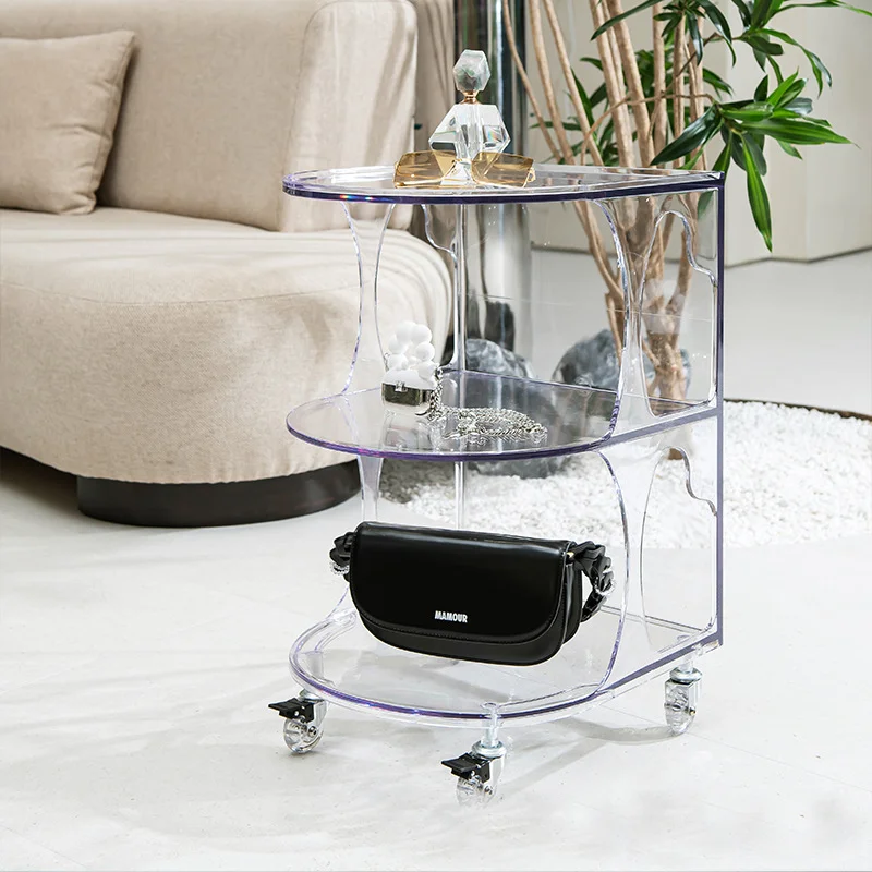 JoyLive Sofa Side Several Movable Ins Multi-Function Wheel Corner Several Light Luxury Multi-Layer Transparent Storage Rack