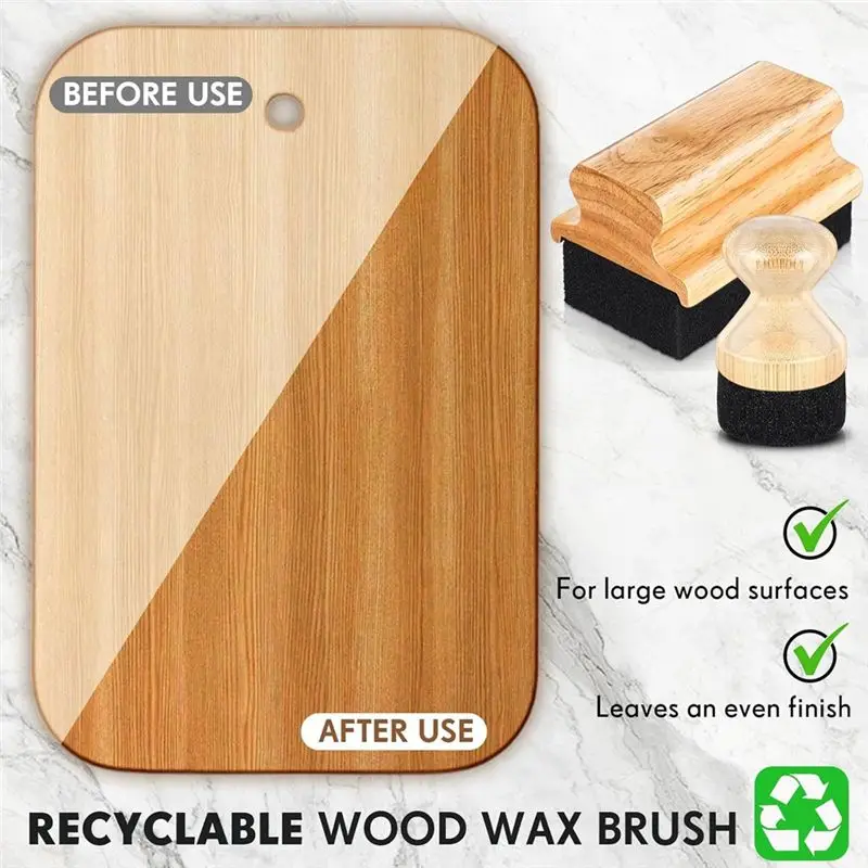 ABUN 2 Pcs Cutting Board Oil Wax Applicator, Butcher Block Mineral Oil Brush, Wooden Bamboo Applicator with Handle, Rectangular