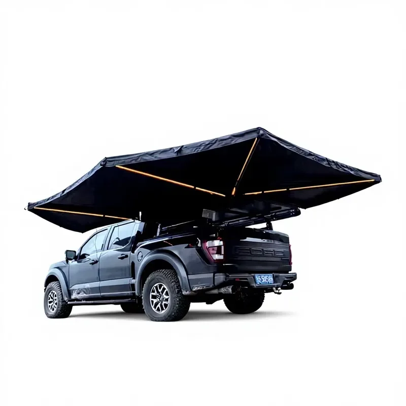 Top Camping Awning Four-season Double-layer 270-degree Expandable Frameless Fan-shaped Roof Long Style 2 Person Waterproof