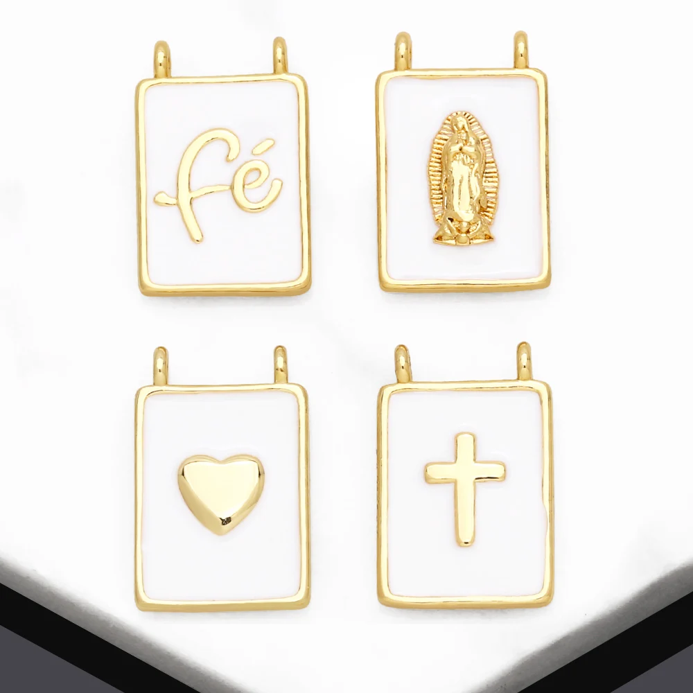 OCESRIO Enamel FE Square Pendant for Necklace Copper Gold Plated Virgin Mary DIY Heart Cross Jewelry Making Component pdtb242