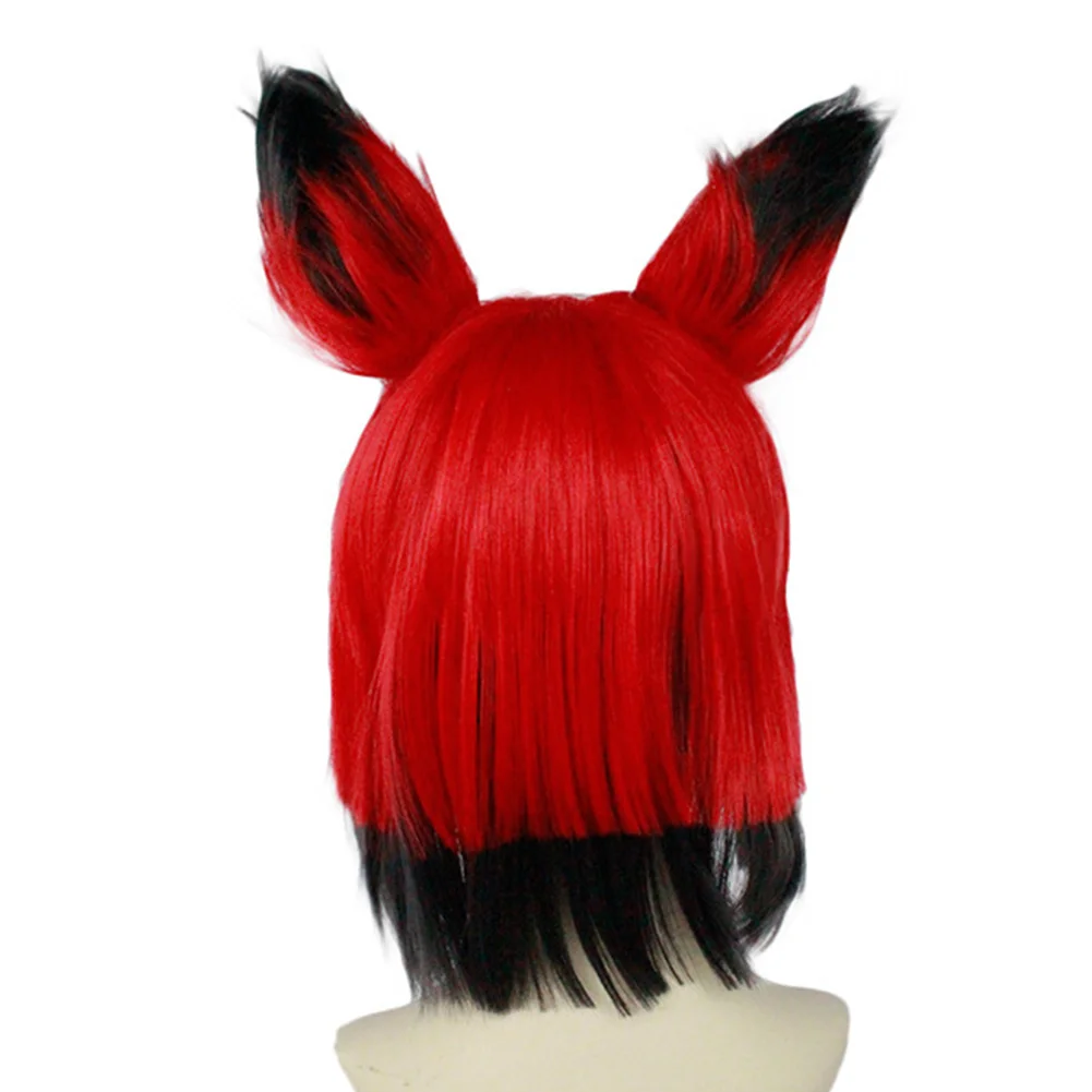 Cartoon Hell inn Alastor Cosplay Wigs Costume Accessories Unisex Fantasy Disguise Red Shorts Wig With Ear Halloween Suit Prop