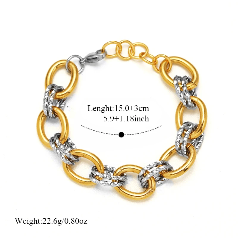EILIECK 316L Edelstahl Zweifarbiges Ovales Halsketten-Armband-Set für Damen Hip-Hop Punk Twisted Halskette Schmuck Geschenk – Detail 7