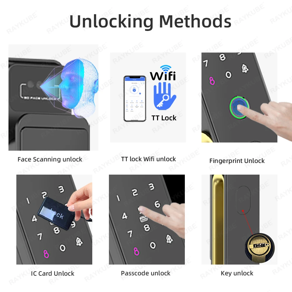 RAYKUBE TD1 TT Lock WiFi 3D reconocimiento facial cerradura de puerta inteligente con huella dactilar con WiFi cámara IP aplicación remota