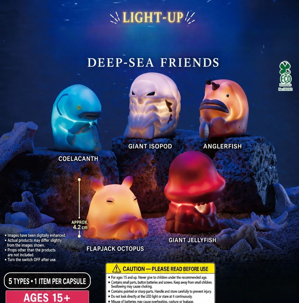 brinquedos-capsula-originais-aventura-na-cidade-brilhante-fofa-amigos-do-fundo-do-mar-figuras-iluminadas-de-isopode-e-polvo-sentados-e-aguardando-presente-gasha