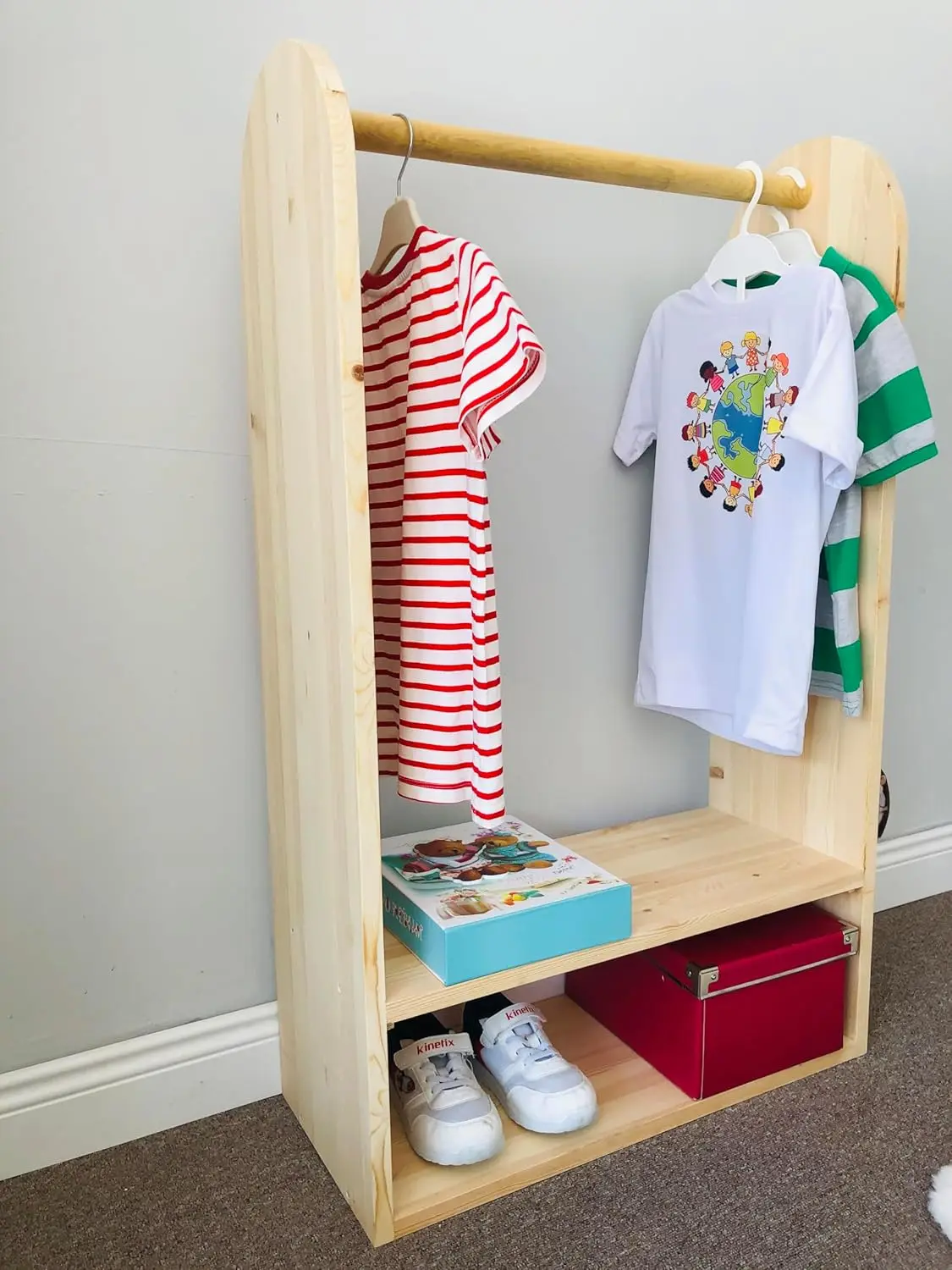 Dress Up Clothes Handmade Storage for Little Girls, Solid Wood Pine Kids Dress Up, Kids Wardrobe Clothing Rack, Childrens Garmen