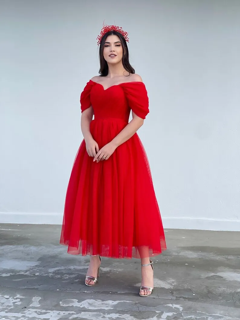 Vestidos de noite fora do ombro, querida, linha A, chá de comprimento, festa de casamento, pregas elegantes, vestidos de coquetel, 2024