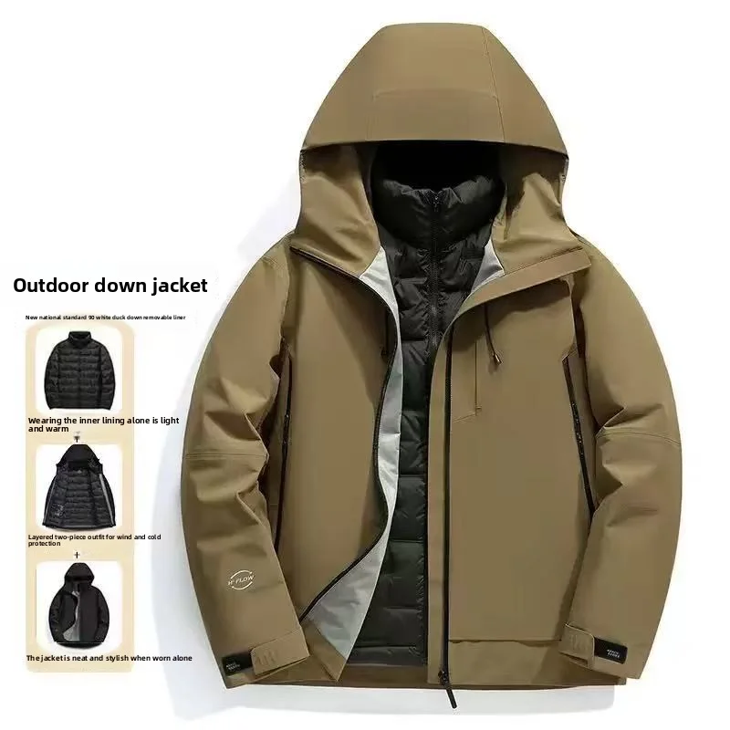2025 Autumn/Winter New Men's Down Jacket Thickened Warm Inner Tank Detachable Outdoor Cold proof Jacket