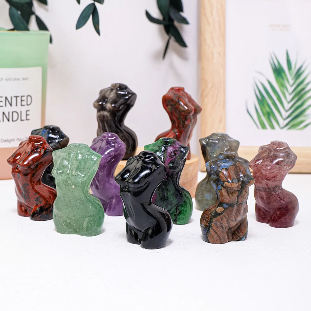 1pc Natural Healing Gemstone Female Model Carving Reiki Stone Rose Quartz Home Decoration Polished Figurine Gifts
