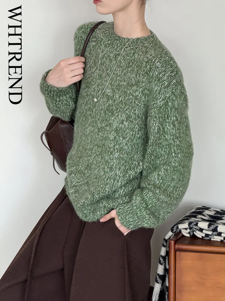 

WHTREND Autumn Winter New Korean Fashion Soft Sweater For Women Round Neck Loose Casual Pullover Top WH1828